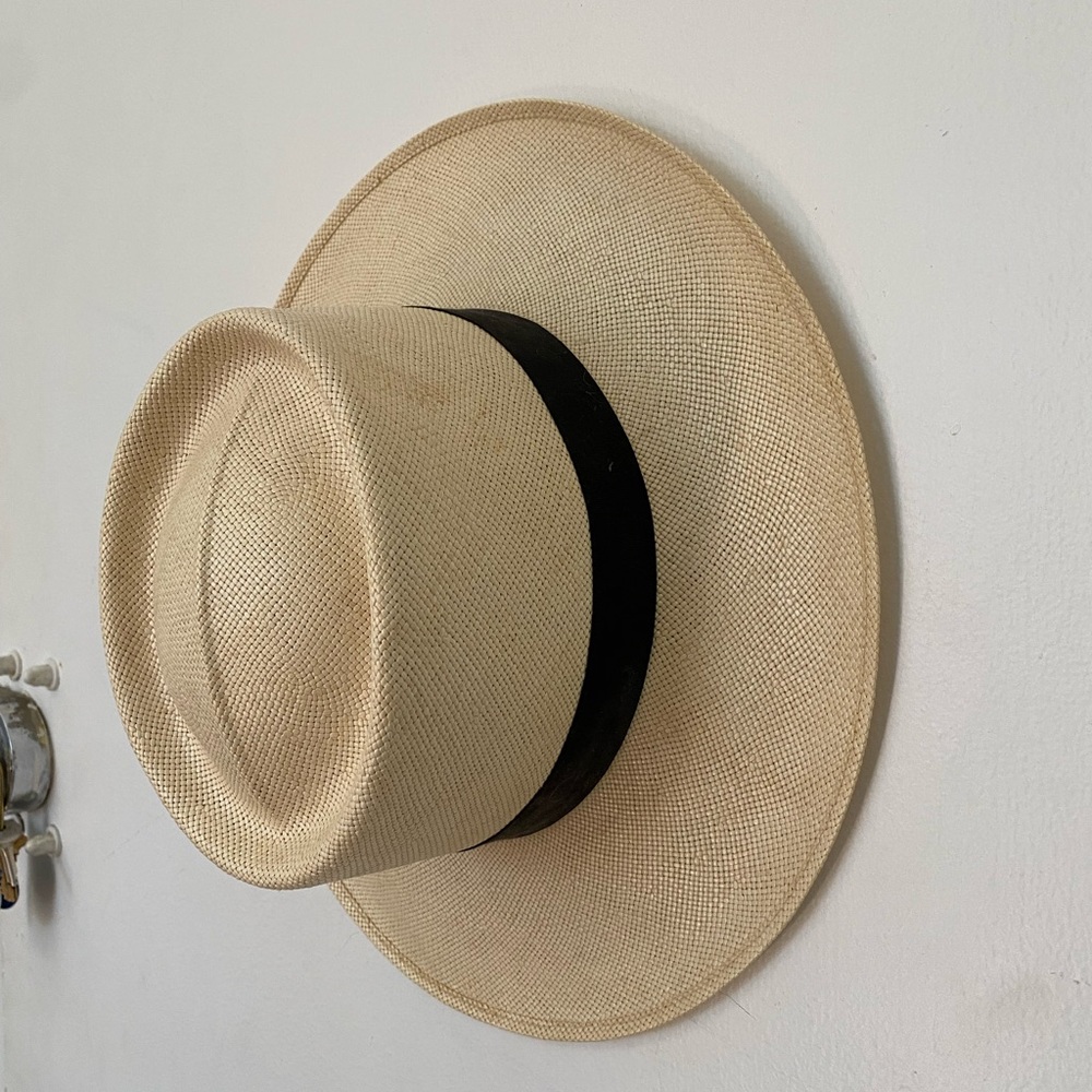 2 Wide Brim Straw Hats: Vintage Shepler's Genuine Shantung Straw Hat & Grass One